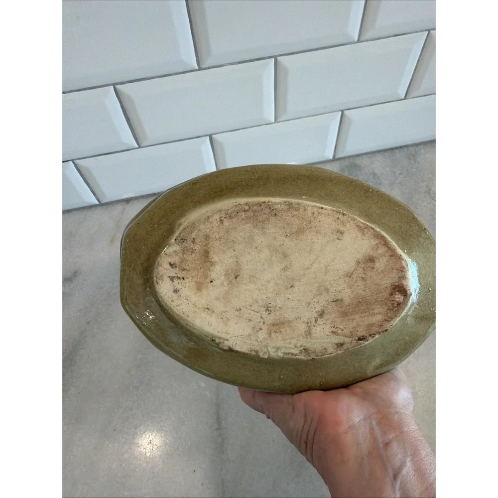 Handcrafted Studio Pottery Tan/olive Planter Oval Organic Shape